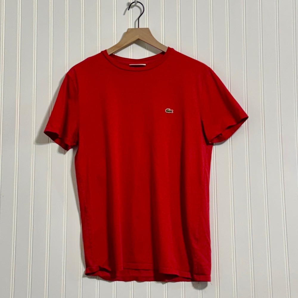 Lacoste Pima Cotton Red T-Shirt Mens Medium M Regular Fit Preppy Old Money